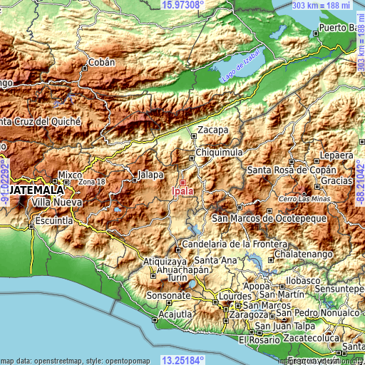 Topographic map of Ipala
