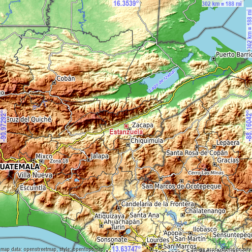 Topographic map of Estanzuela