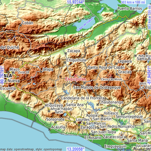 Topographic map of Esquipulas