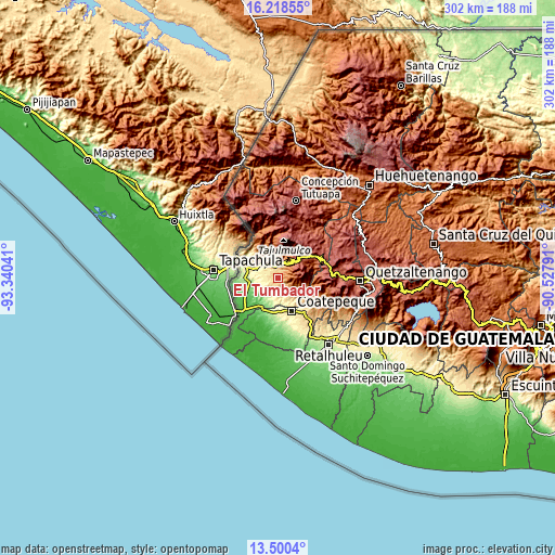 Topographic map of El Tumbador