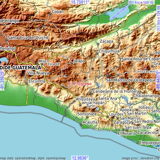 Topographic map of El Progreso