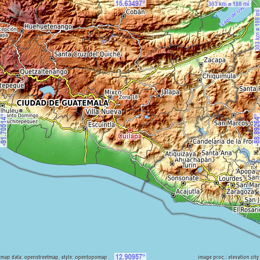Topographic map of Cuilapa