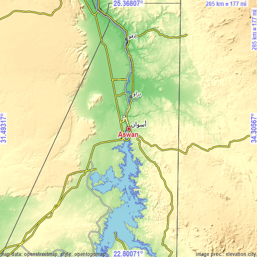 Topographic map of Aswan