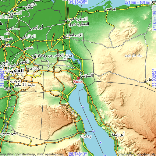 Topographic map of Suez