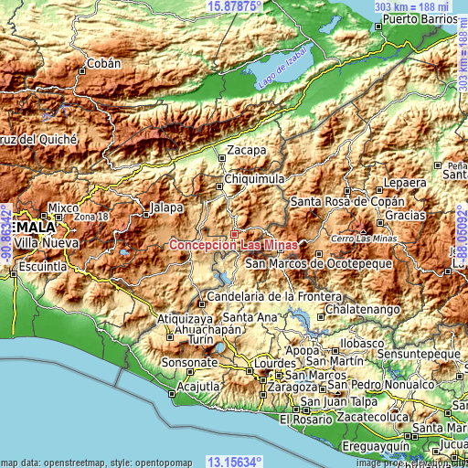 Topographic map of Concepción Las Minas