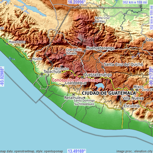 Topographic map of Concepción Chiquirichapa