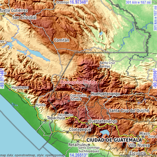 Topographic map of Concepción Huista