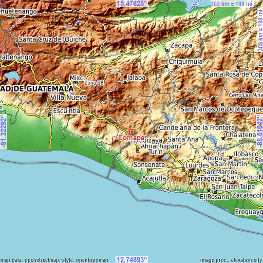 Topographic map of Comapa