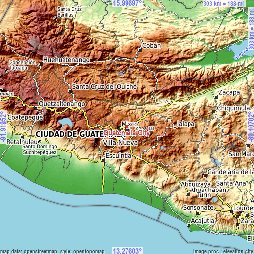 Topographic map of Guatemala City
