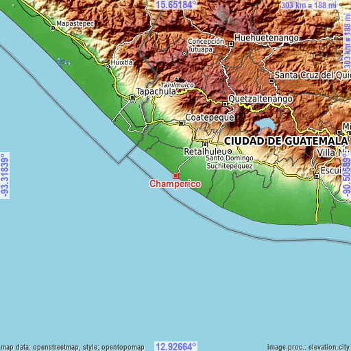 Topographic map of Champerico