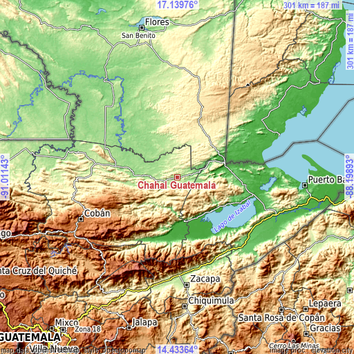 Topographic map of Chahal Guatemala