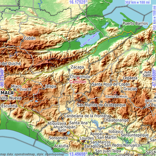 Topographic map of Camotán