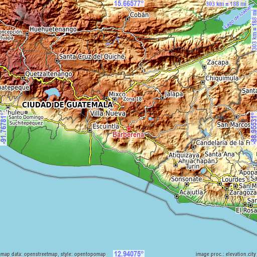 Topographic map of Barberena
