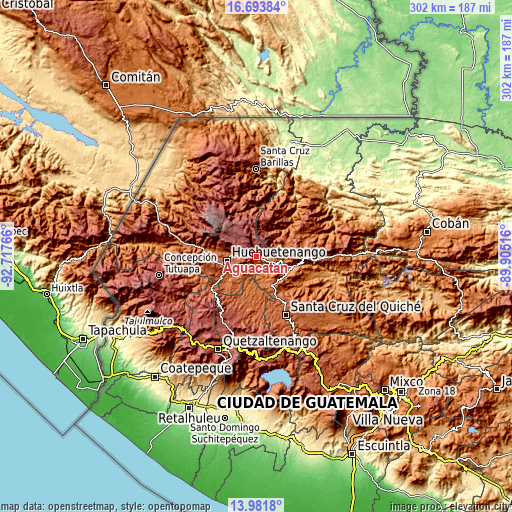Topographic map of Aguacatán