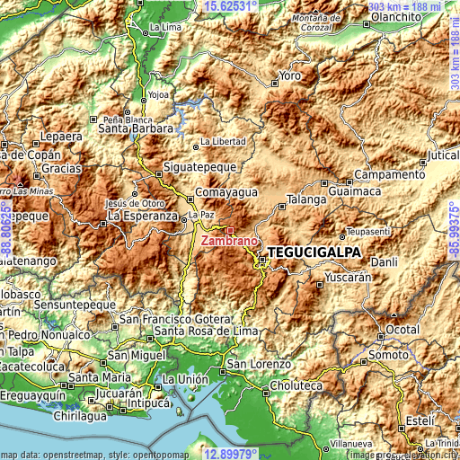 Topographic map of Zambrano