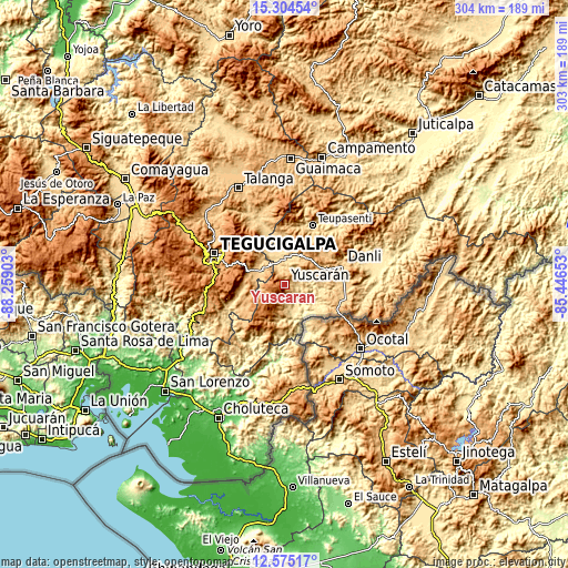 Topographic map of Yuscarán