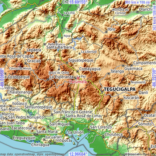 Topographic map of Yarumela