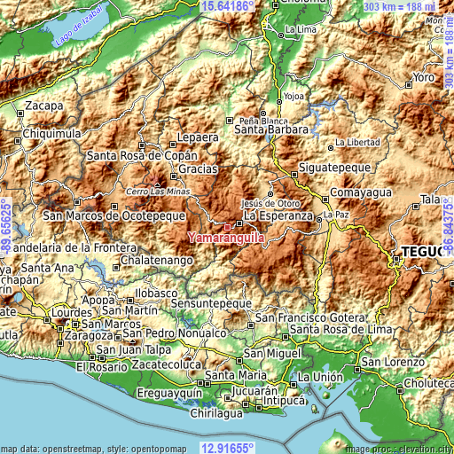 Topographic map of Yamaranguila