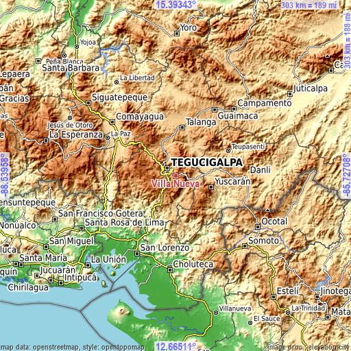 Topographic map of Villa Nueva