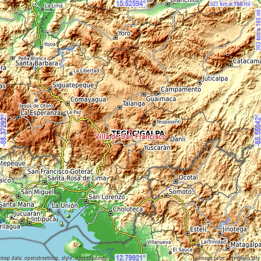 Topographic map of Villa de San Francisco