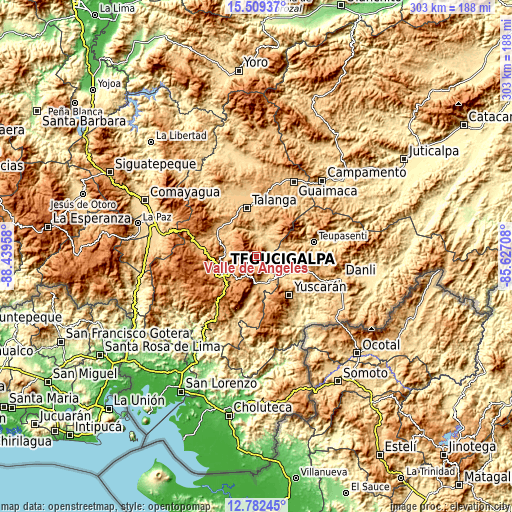 Topographic map of Valle de Ángeles