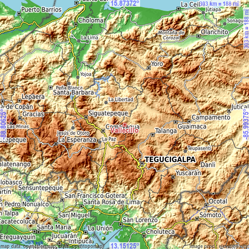 Topographic map of Vallecillo