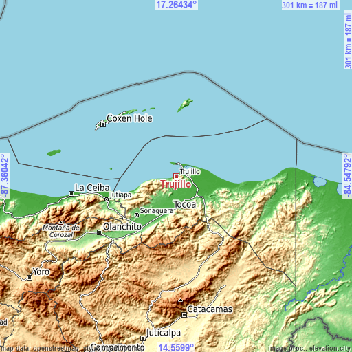 Topographic map of Trujillo