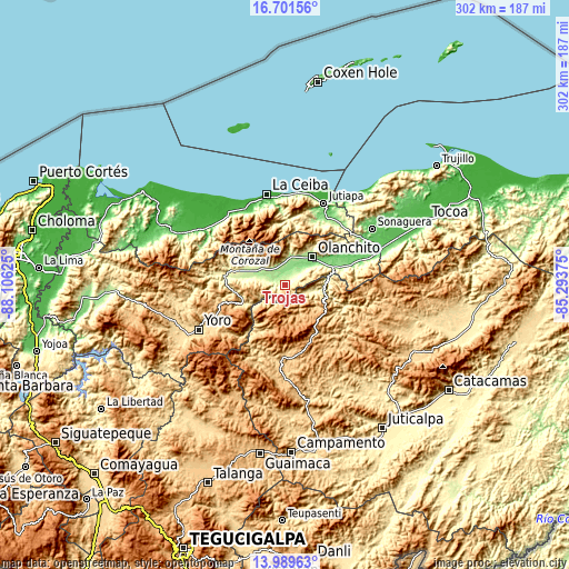 Topographic map of Trojas