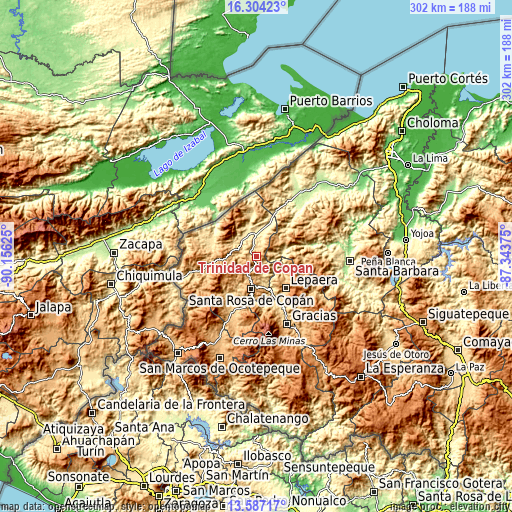 Topographic map of Trinidad de Copán
