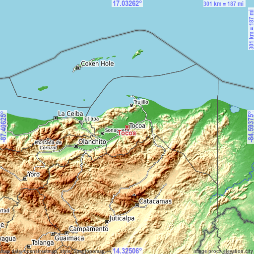 Topographic map of Tocoa