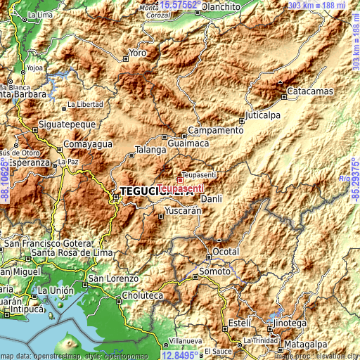 Topographic map of Teupasenti