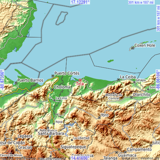 Topographic map of Tela