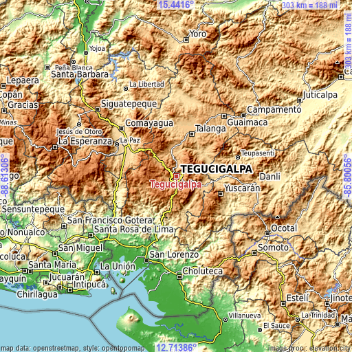 Topographic map of Tegucigalpa