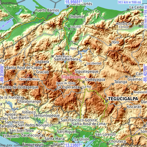 Topographic map of Siguatepeque