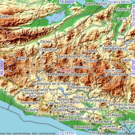 Topographic map of Sensenti