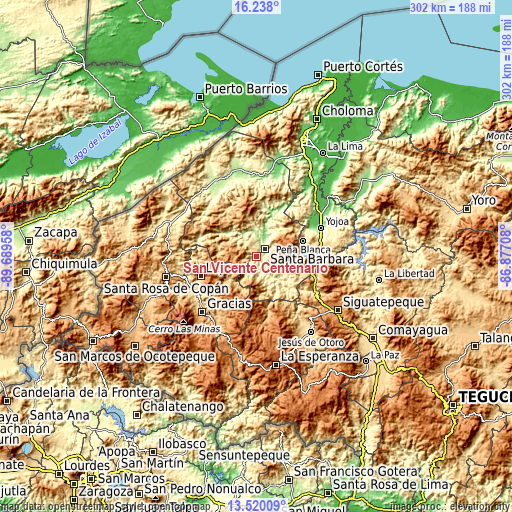 Topographic map of San Vicente Centenario