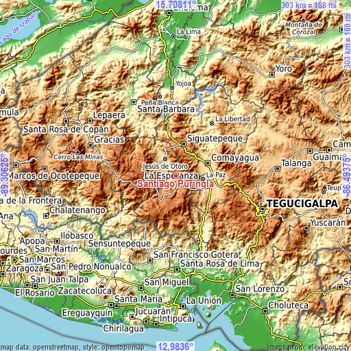 Topographic map of Santiago Puringla