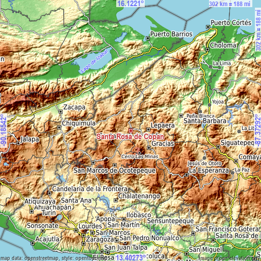 Topographic map of Santa Rosa de Copán