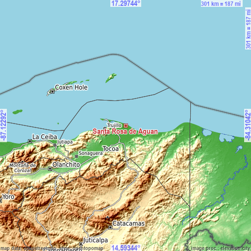 Topographic map of Santa Rosa de Aguán