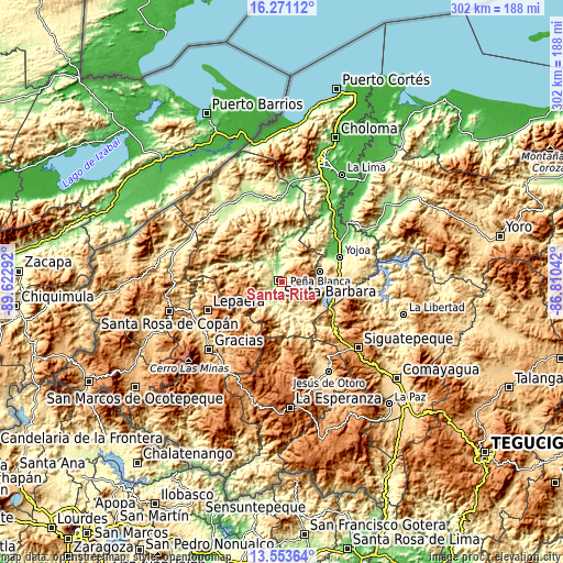 Topographic map of Santa Rita