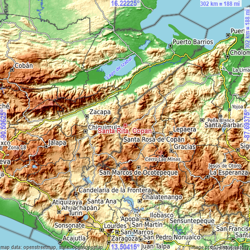 Topographic map of Santa Rita, Copan