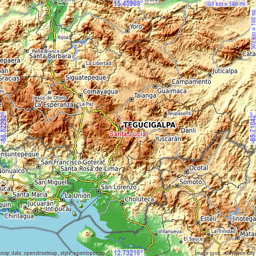 Topographic map of Santa Lucía