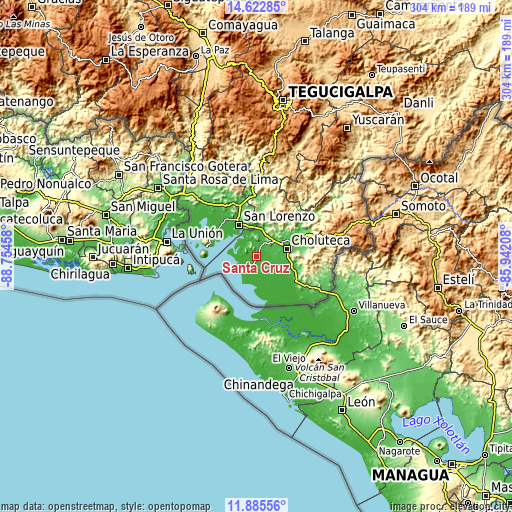 Topographic map of Santa Cruz