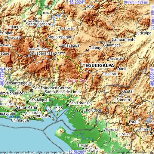 Topographic map of Santa Ana