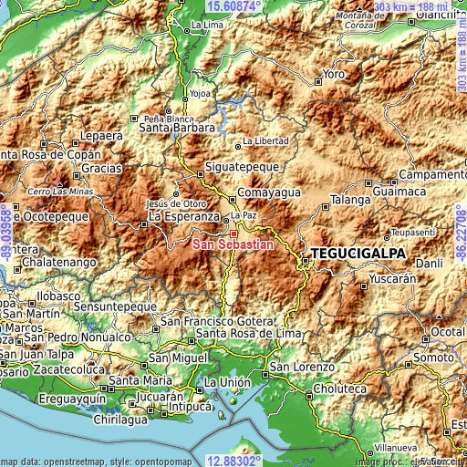 Topographic map of San Sebastián