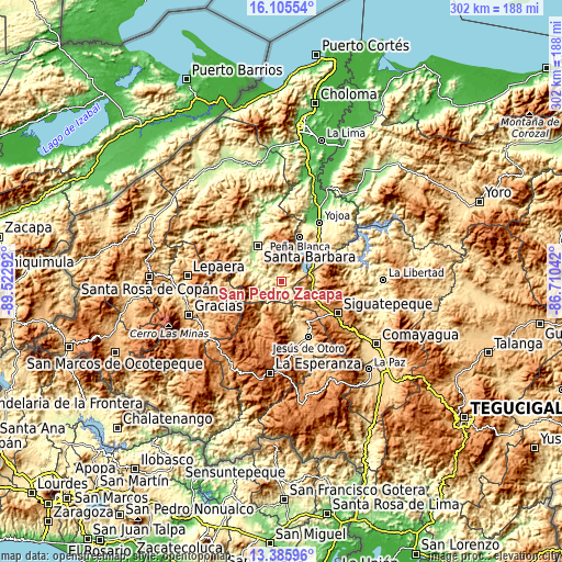 Topographic map of San Pedro Zacapa