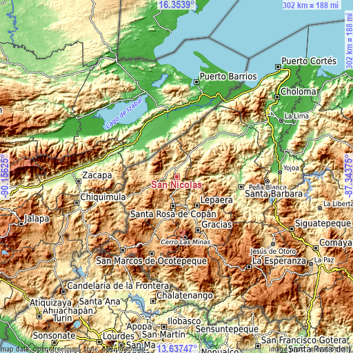 Topographic map of San Nicolás