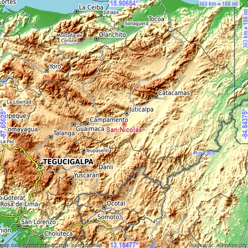 Topographic map of San Nicolás