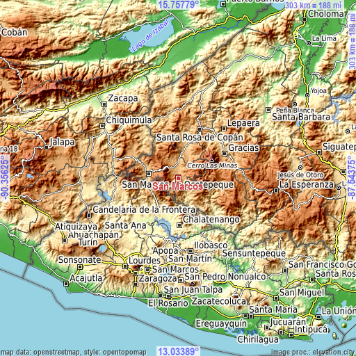 Topographic map of San Marcos