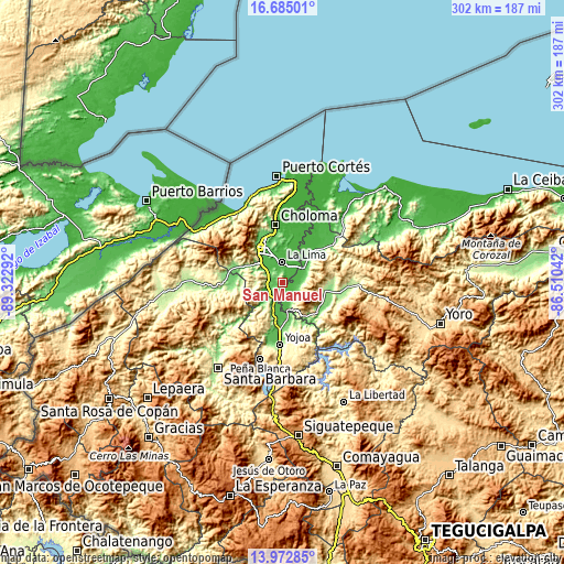 Topographic map of San Manuel